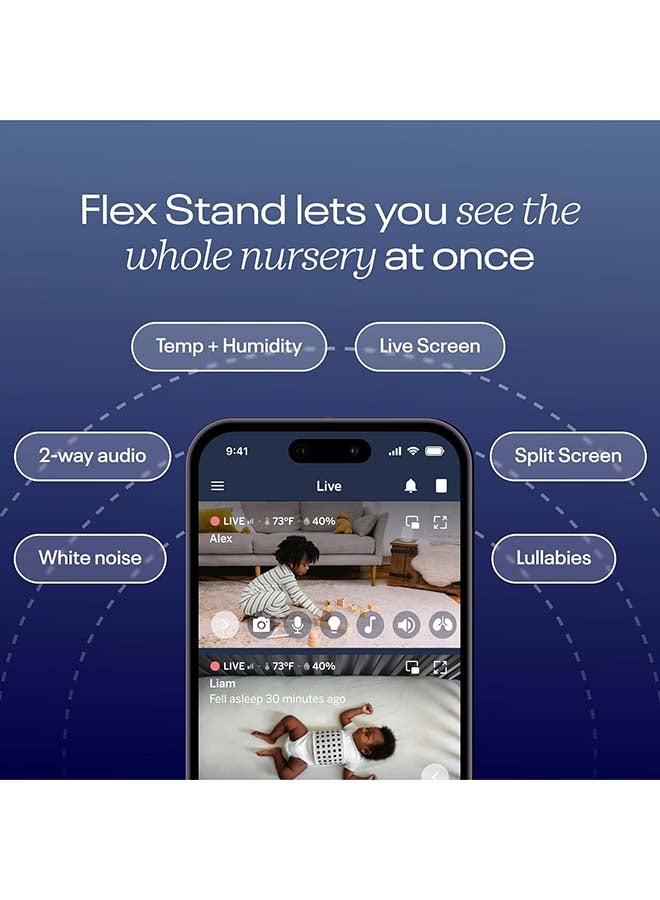 Nanit Pro 1080p HD Smart Baby Monitor & Flex Duo Stand, Featuring Split Screen and Alert Zone Function, Includes Small Breathing Band, White - Image 4